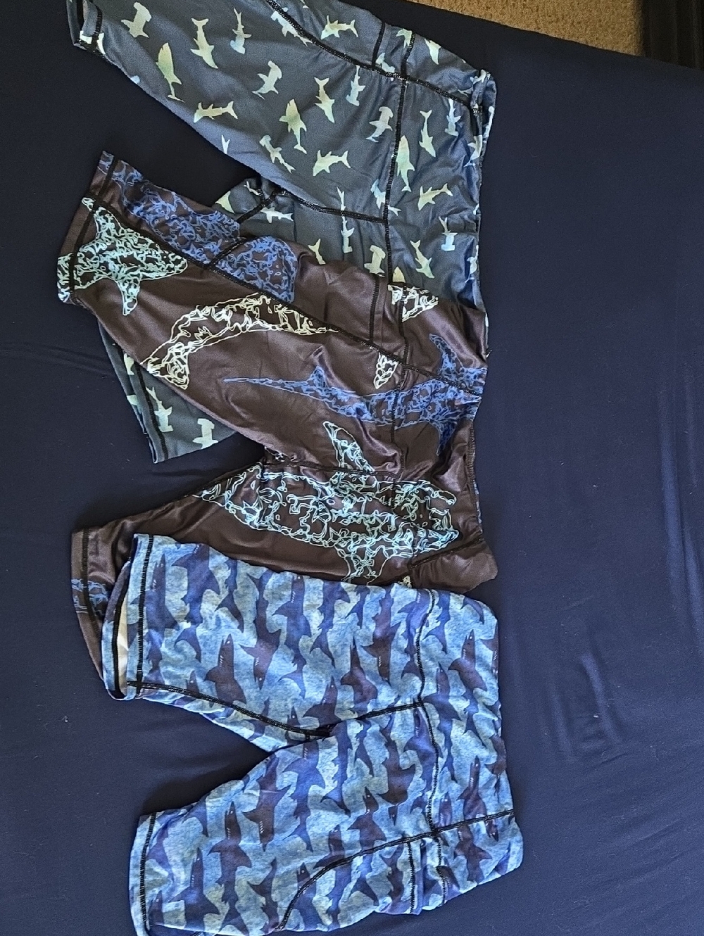 Womens Med. Set of 3 Shark Swim Or Workout Tights - Blue, Black, Navy